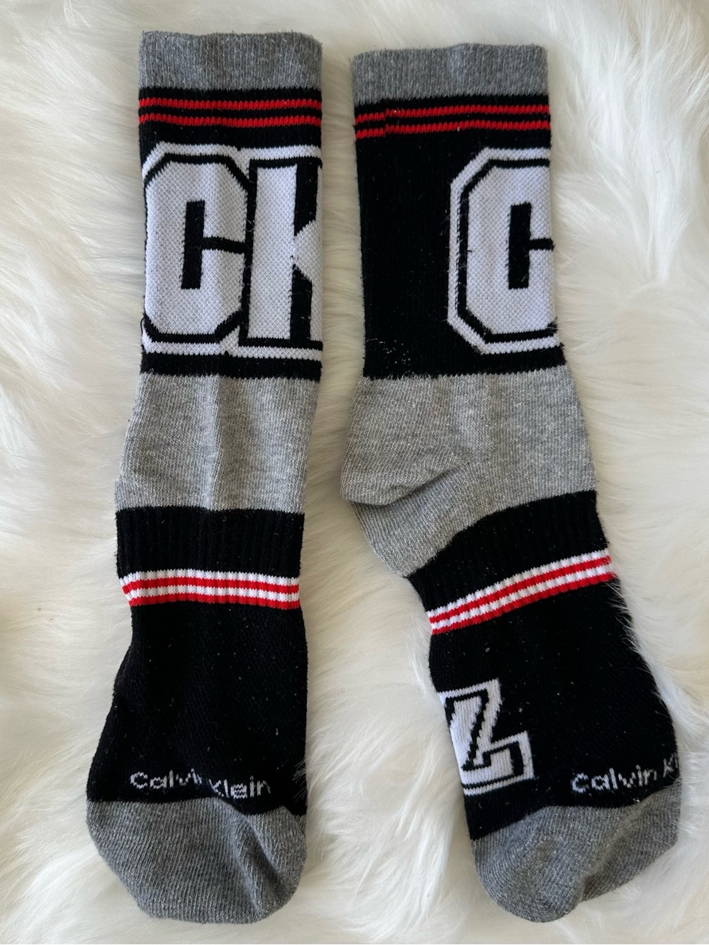Rare Calvin Klein Black, Gray & Red Logo Crew Socks NWOT
